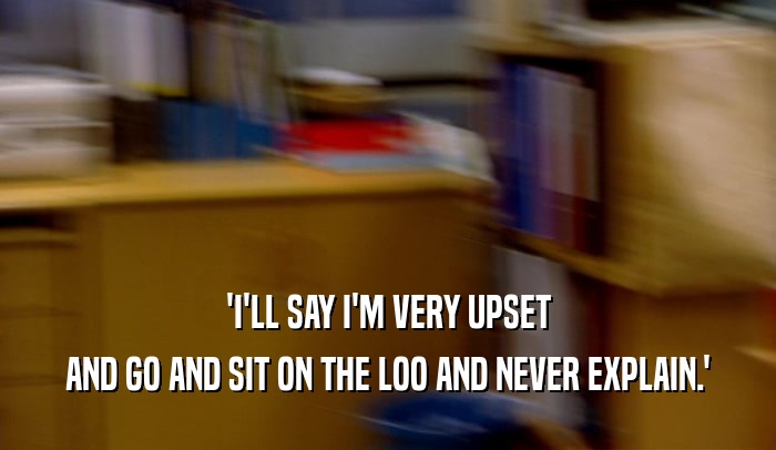'I'LL SAY I'M VERY UPSET AND GO AND SIT ON THE LOO AND NEVER EXPLAIN.' 