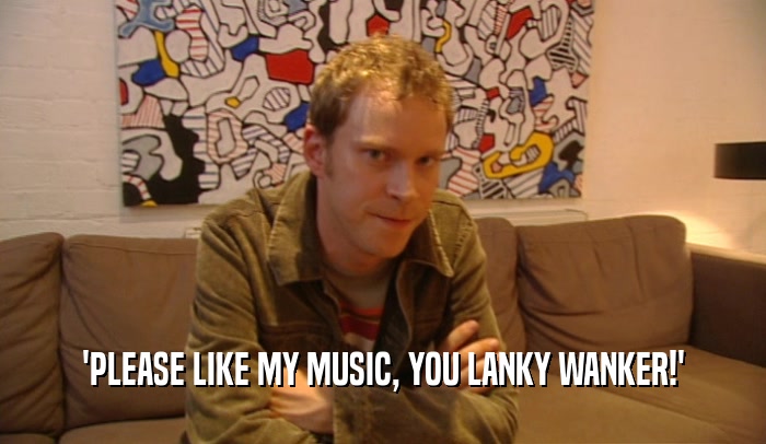 'PLEASE LIKE MY MUSIC, YOU LANKY WANKER!'  