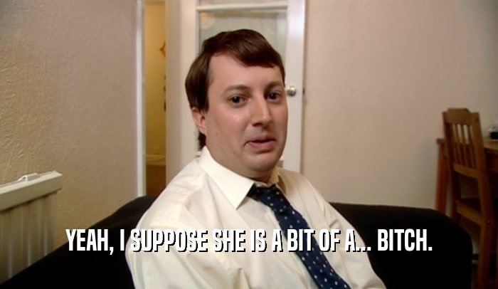 YEAH, I SUPPOSE SHE IS A BIT OF A... BITCH.  
