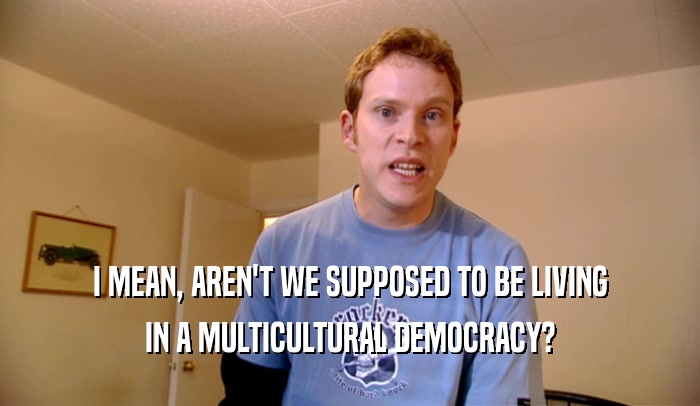 I MEAN, AREN'T WE SUPPOSED TO BE LIVING
 IN A MULTICULTURAL DEMOCRACY?
 