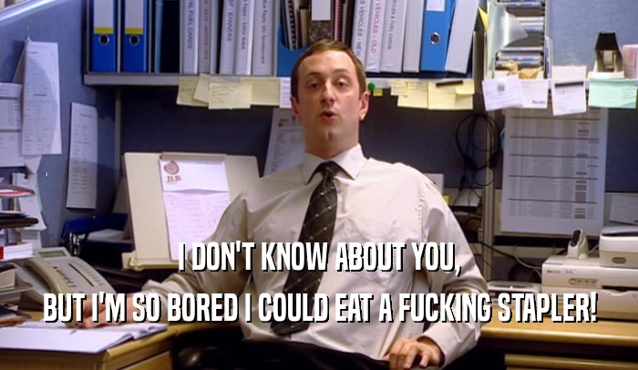 I DON'T KNOW ABOUT YOU, BUT I'M SO BORED I COULD EAT A FUCKING STAPLER! 