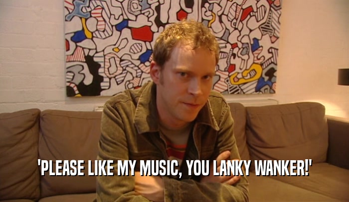 'PLEASE LIKE MY MUSIC, YOU LANKY WANKER!'  