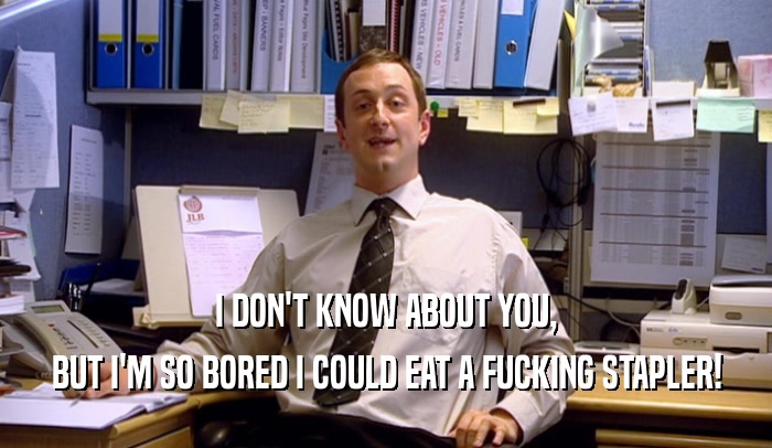 I DON'T KNOW ABOUT YOU, BUT I'M SO BORED I COULD EAT A FUCKING STAPLER! 