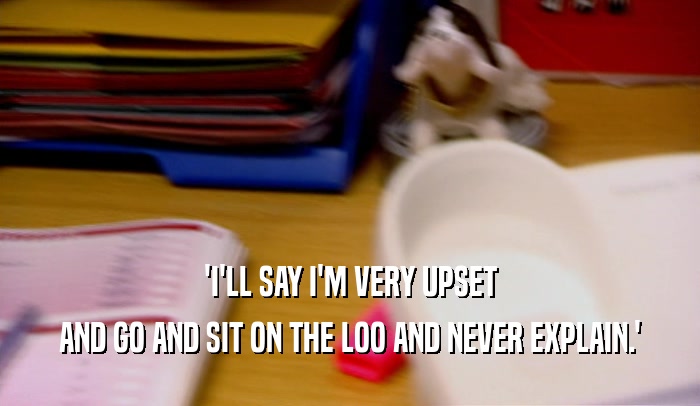 'I'LL SAY I'M VERY UPSET AND GO AND SIT ON THE LOO AND NEVER EXPLAIN.' 