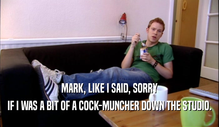MARK, LIKE I SAID, SORRY IF I WAS A BIT OF A COCK-MUNCHER DOWN THE STUDIO. 