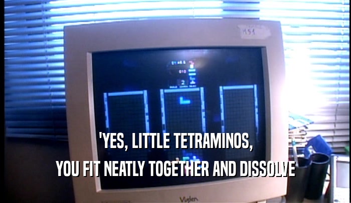 'YES, LITTLE TETRAMINOS, YOU FIT NEATLY TOGETHER AND DISSOLVE 