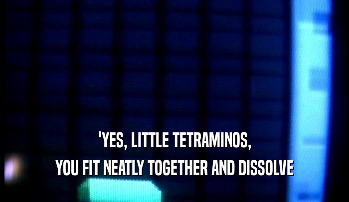 'YES, LITTLE TETRAMINOS, YOU FIT NEATLY TOGETHER AND DISSOLVE 