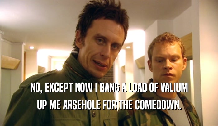 NO, EXCEPT NOW I BANG A LOAD OF VALIUM UP ME ARSEHOLE FOR THE COMEDOWN. 