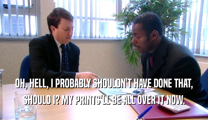 OH, HELL, I PROBABLY SHOULDN'T HAVE DONE THAT, SHOULD I? MY PRINTS'LL BE ALL OVER IT NOW. 