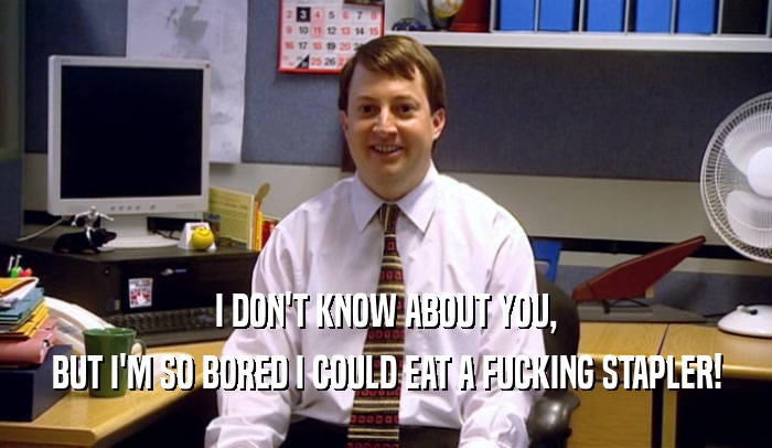 I DON'T KNOW ABOUT YOU, BUT I'M SO BORED I COULD EAT A FUCKING STAPLER! 