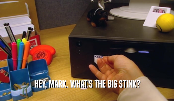 HEY, MARK. WHAT'S THE BIG STINK?  