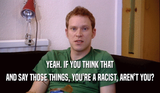 YEAH. IF YOU THINK THAT AND SAY THOSE THINGS, YOU'RE A RACIST, AREN'T YOU? 