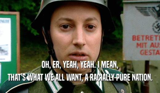 OH, ER, YEAH, YEAH. I MEAN, THAT'S WHAT WE ALL WANT, A RACIALLY PURE NATION. 