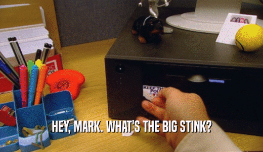 HEY, MARK. WHAT'S THE BIG STINK?  
