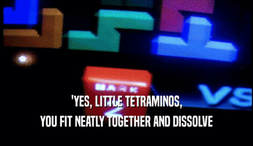 'YES, LITTLE TETRAMINOS, YOU FIT NEATLY TOGETHER AND DISSOLVE 