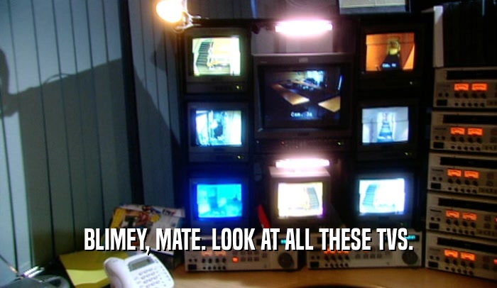 BLIMEY, MATE. LOOK AT ALL THESE TVS.
  