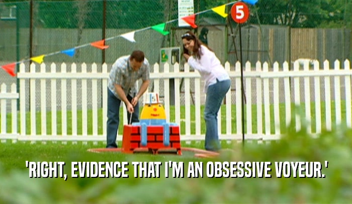 'RIGHT, EVIDENCE THAT I'M AN OBSESSIVE VOYEUR.'  