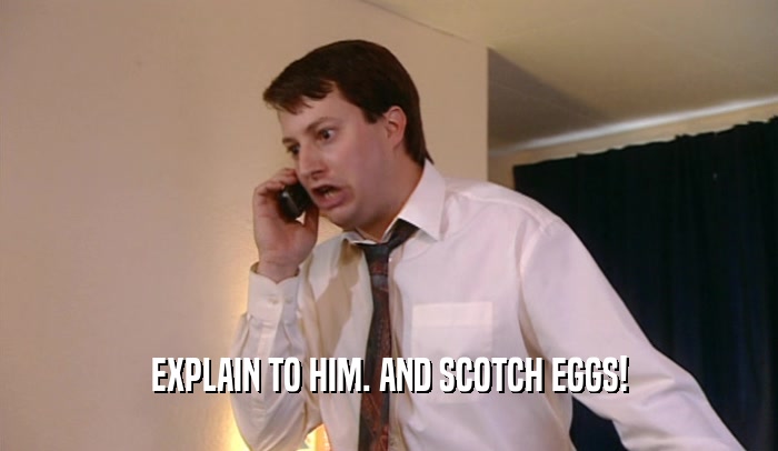 EXPLAIN TO HIM. AND SCOTCH EGGS!  