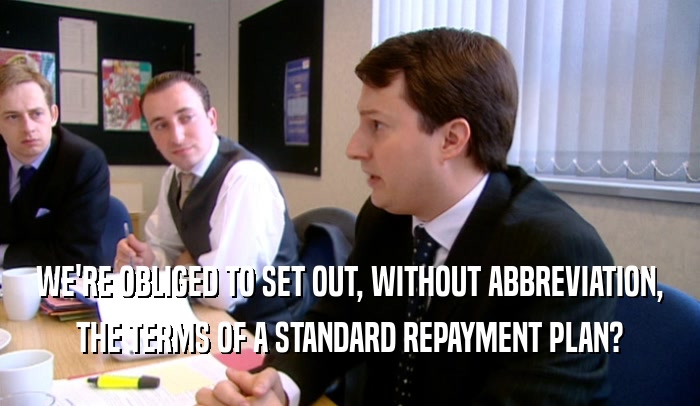 WE'RE OBLIGED TO SET OUT, WITHOUT ABBREVIATION, THE TERMS OF A STANDARD REPAYMENT PLAN? 