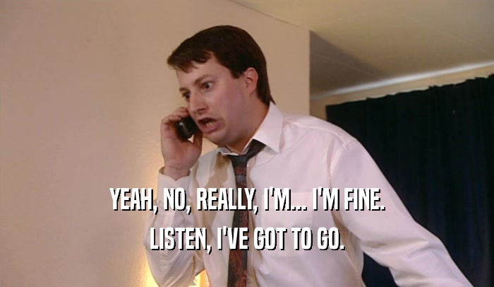 YEAH, NO, REALLY, I'M... I'M FINE. LISTEN, I'VE GOT TO GO. 