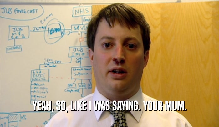YEAH, SO, LIKE I WAS SAYING. YOUR MUM.  