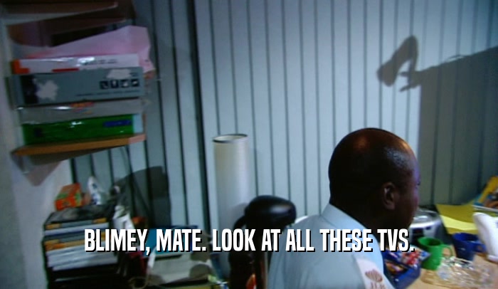 BLIMEY, MATE. LOOK AT ALL THESE TVS.  