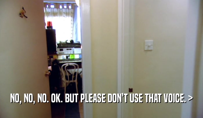NO, NO, NO. OK. BUT PLEASE DON'T USE THAT VOICE. >  