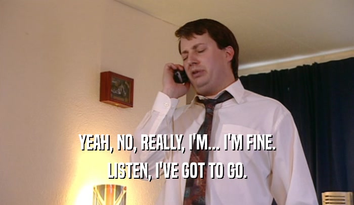 YEAH, NO, REALLY, I'M... I'M FINE. LISTEN, I'VE GOT TO GO. 