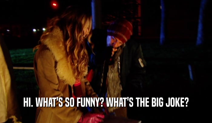 HI. WHAT'S SO FUNNY? WHAT'S THE BIG JOKE?  