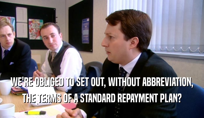 WE'RE OBLIGED TO SET OUT, WITHOUT ABBREVIATION, THE TERMS OF A STANDARD REPAYMENT PLAN? 