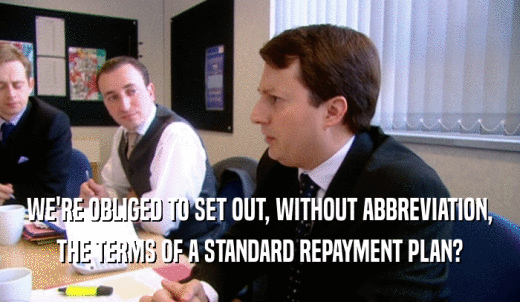 WE'RE OBLIGED TO SET OUT, WITHOUT ABBREVIATION, THE TERMS OF A STANDARD REPAYMENT PLAN? 