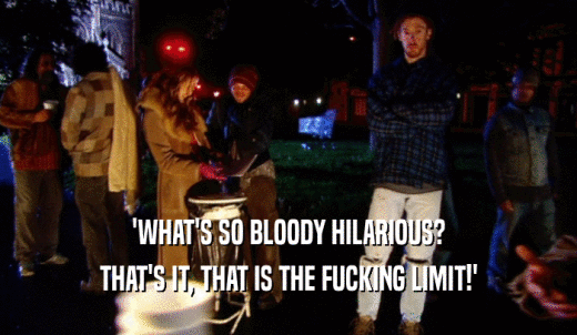 'WHAT'S SO BLOODY HILARIOUS? THAT'S IT, THAT IS THE FUCKING LIMIT!' 