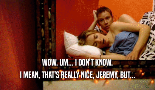 WOW. UM... I DON'T KNOW. I MEAN, THAT'S REALLY NICE, JEREMY, BUT... 