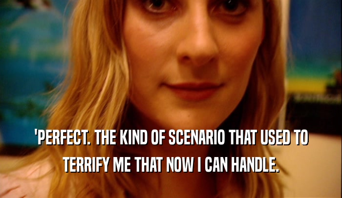 'PERFECT. THE KIND OF SCENARIO THAT USED TO TERRIFY ME THAT NOW I CAN HANDLE. 
