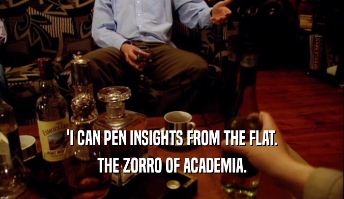 'I CAN PEN INSIGHTS FROM THE FLAT.
 THE ZORRO OF ACADEMIA.
 