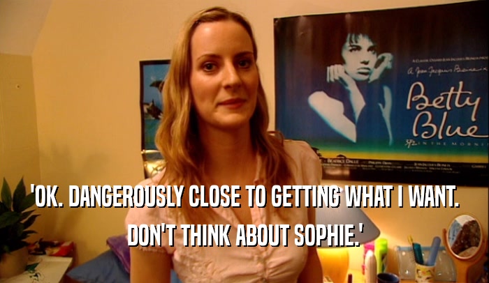 'OK. DANGEROUSLY CLOSE TO GETTING WHAT I WANT. DON'T THINK ABOUT SOPHIE.' 