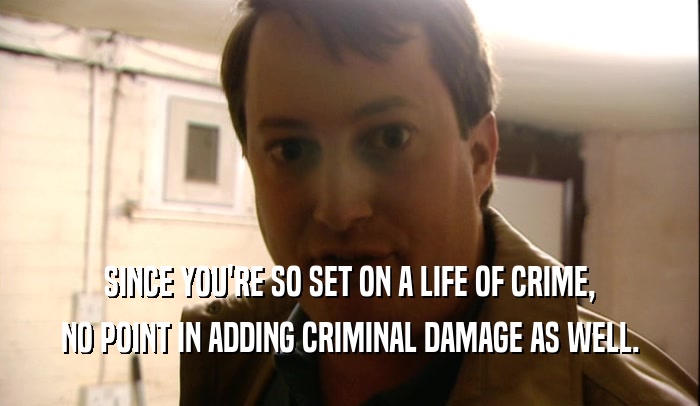 SINCE YOU'RE SO SET ON A LIFE OF CRIME, NO POINT IN ADDING CRIMINAL DAMAGE AS WELL. 