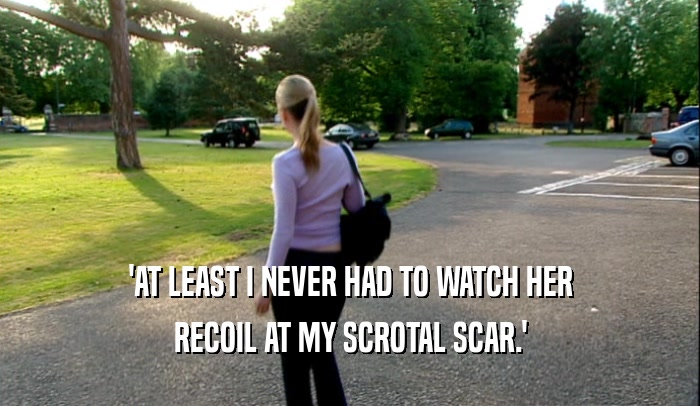 'AT LEAST I NEVER HAD TO WATCH HER RECOIL AT MY SCROTAL SCAR.' 