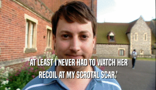 'AT LEAST I NEVER HAD TO WATCH HER RECOIL AT MY SCROTAL SCAR.' 