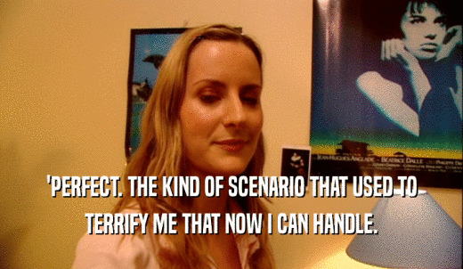 'PERFECT. THE KIND OF SCENARIO THAT USED TO TERRIFY ME THAT NOW I CAN HANDLE. 
