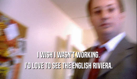 I WISH I WASN'T WORKING. I'D LOVE TO SEE THE ENGLISH RIVIERA. 