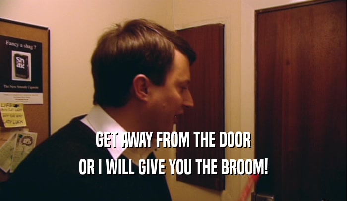 GET AWAY FROM THE DOOR OR I WILL GIVE YOU THE BROOM! 