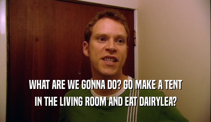 WHAT ARE WE GONNA DO? GO MAKE A TENT IN THE LIVING ROOM AND EAT DAIRYLEA? 