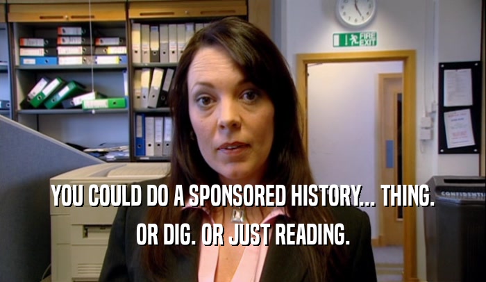 YOU COULD DO A SPONSORED HISTORY... THING. OR DIG. OR JUST READING. 