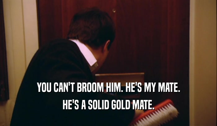 YOU CAN'T BROOM HIM. HE'S MY MATE. HE'S A SOLID GOLD MATE. 