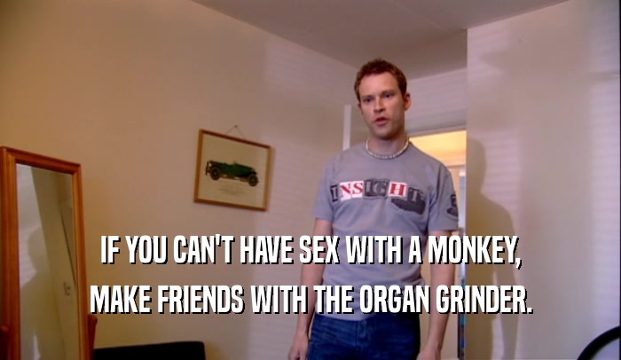 IF YOU CAN'T HAVE SEX WITH A MONKEY, MAKE FRIENDS WITH THE ORGAN GRINDER. 