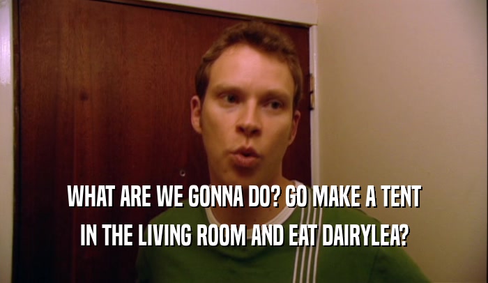 WHAT ARE WE GONNA DO? GO MAKE A TENT IN THE LIVING ROOM AND EAT DAIRYLEA? 