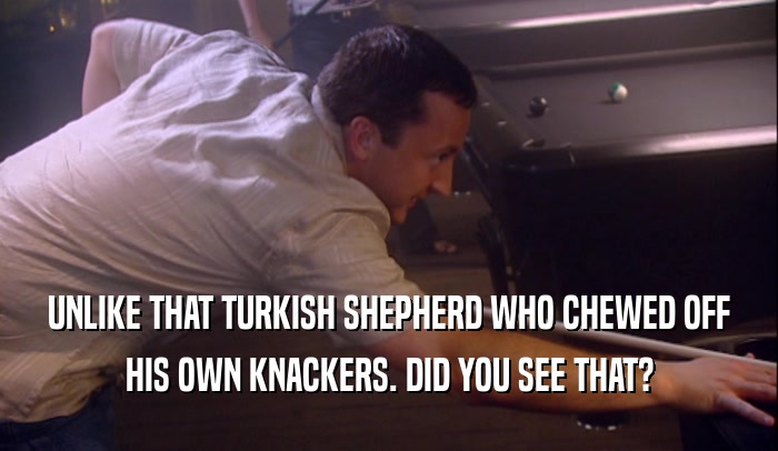 UNLIKE THAT TURKISH SHEPHERD WHO CHEWED OFF HIS OWN KNACKERS. DID YOU SEE THAT? 