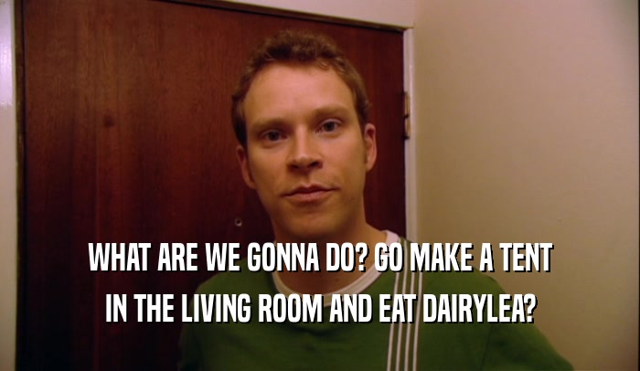 WHAT ARE WE GONNA DO? GO MAKE A TENT IN THE LIVING ROOM AND EAT DAIRYLEA? 