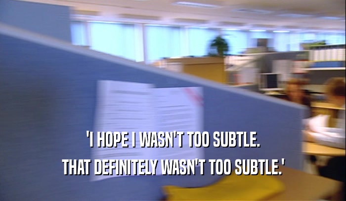 'I HOPE I WASN'T TOO SUBTLE. THAT DEFINITELY WASN'T TOO SUBTLE.' 